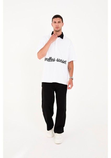 R-5858 Yarım Pat Nakış Detaylı Tişört