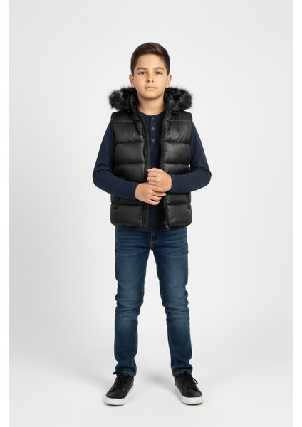 Içi Elyaf Dolgulu Kürk Kapşonlu Erkek Yelek indirimleri