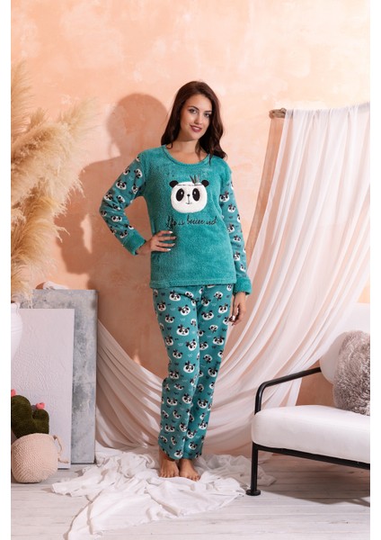 Kışlık Uzun Kollu Kadın Peluş Polar Pijama Takımı Ipeksi Doku fiyatları