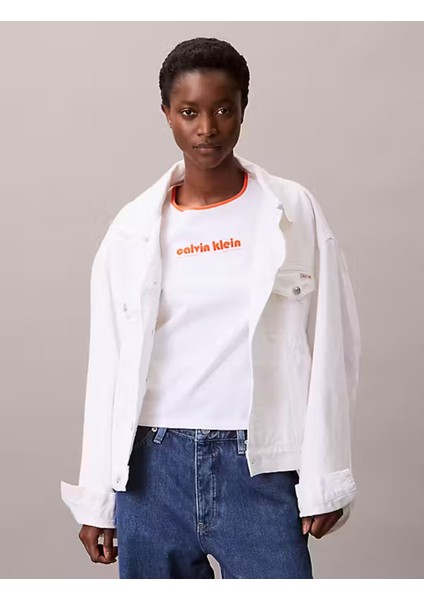 Calvın Kleın Kadın Beyaz T-Shirt LV047C821G Yaa fırsatları