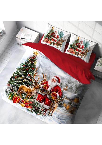 Yılbaşı Noel Baba Temalı Çift Kişilik Nevresim Takımı