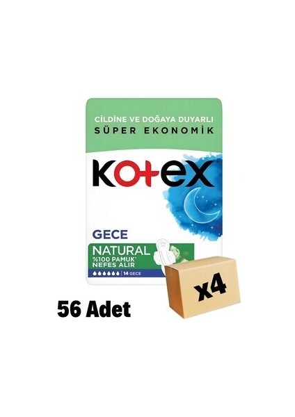 Natural Gece Hijyenik Ped Hipoalerjenik 14'lü 4 Adet Pamuklu Nefes Alabilir Yüzey fırsatları