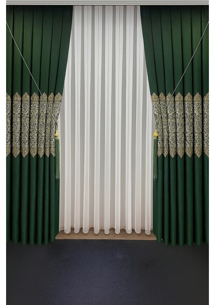 Pano Fon Perde Zümrüt Yeşili Damask Desenli Fon Perde 1 / 3 Sık Pile Pano, Fon, Tül, Perde, modelleri