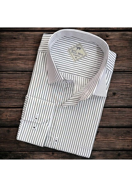 Erkek Klasik Geniş Rahat Kesim Cepli Çizgili Uzun Kollu Pamuk Gömlek fiyatları