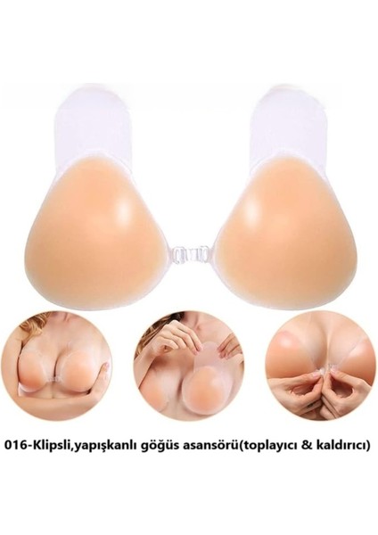 Yapışkanlı Silikon Asansör Sütyen - Push Up - Klipsli - Straplez - Görünmez Dikleştirici