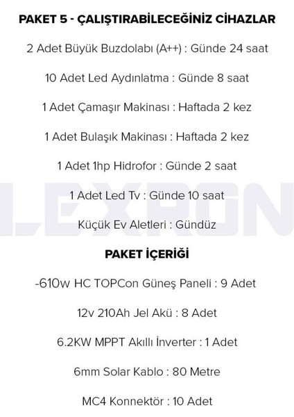 Monokristalli Bağ Evi Paketi (Paket 5) modelleri