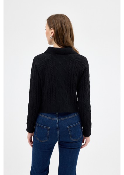 Siyah Kadın Taş İşlemeli Örgü Hırka 7265