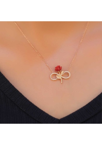 Gümüş Rose Sonsuz Gül Bayan Kolye modelleri