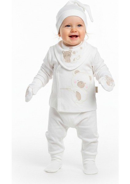 %100 Pamuklu 5'li Yenidoğan Hastane Çıkışı Seti – Ayıcık Desenli