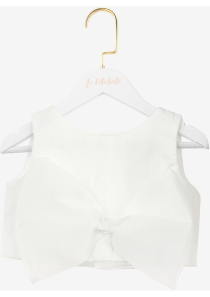 Ekru Fiyonk Detaylı Kız Çocuk Crop