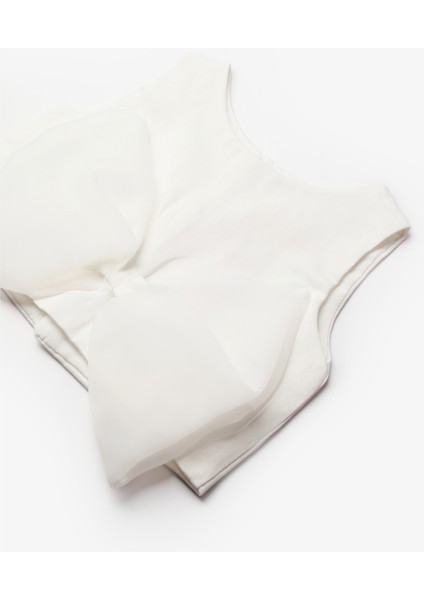 Ekru Fiyonk Detaylı Kız Çocuk Crop