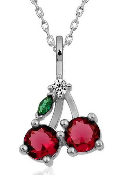 Gümüş Kiraz Figürlü Meyve Kadın Kolye