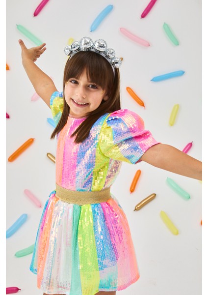 Çok Renkli Gökkuşağı Pullu Kız Çocuk Etek - Dena