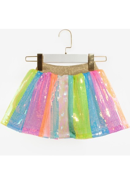 Çok Renkli Gökkuşağı Pullu Kız Çocuk Etek - Dena