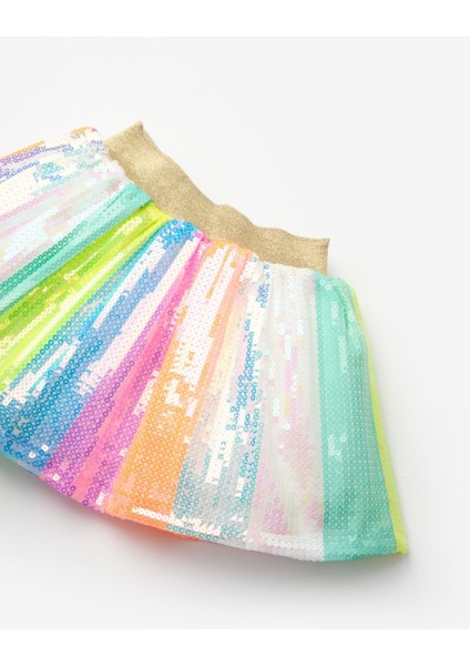 Çok Renkli Gökkuşağı Pullu Kız Çocuk Etek - Dena