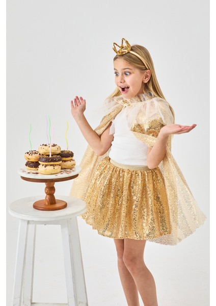 Altın Üzeri Pullu Kız Çocuk Etek - Gracie