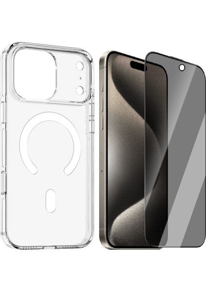 Apple iPhone 17 Pro Kılıf M-Safe Şarj Özellikli Kamera Korumalı Zore Kripto Kapak + Hayalet Ekran Koruyucu