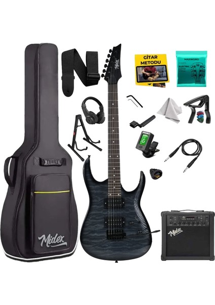CRADE-25AMP Grey Rosewood Super Strat Kasa Hh Yüksek Kaliteli 25W Amfili Elektro Gitar Seti