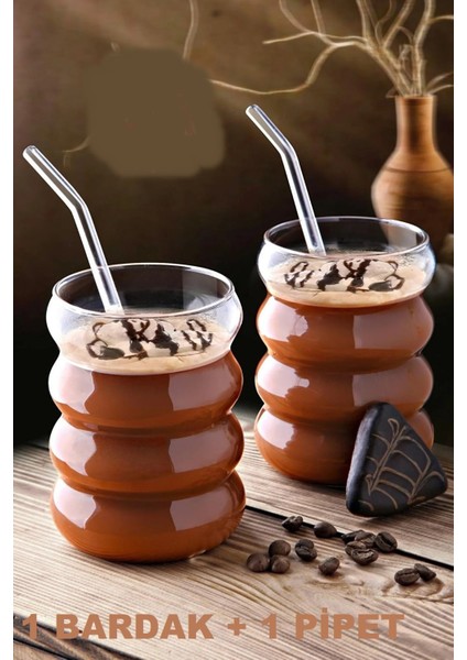 Boğumlu Bardak Borosilikat Kokteyl ve Kahve Sunum Bardağı -Cam Pipet Seti