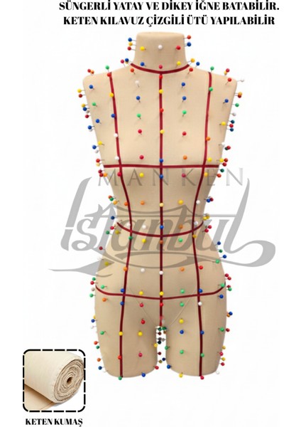 40 Beden Özel Üretim Kılavuz Çizgili Keten Kumaş Iğne Batabilen Terzi Mankeni Prova Mankeni modelleri