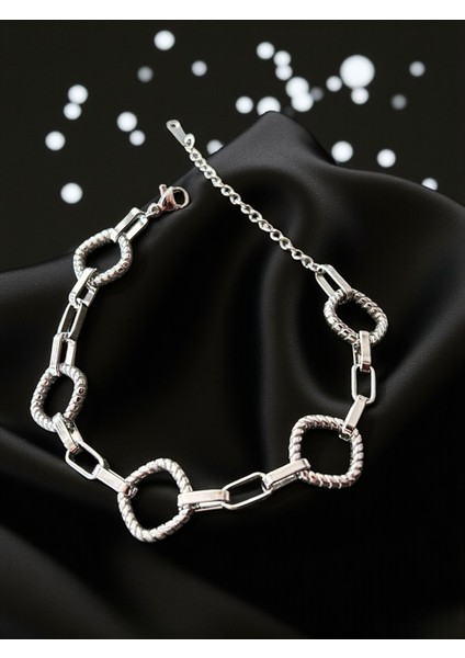 Vıp Silver Geometrik Çelik Bileklik Kararmaz