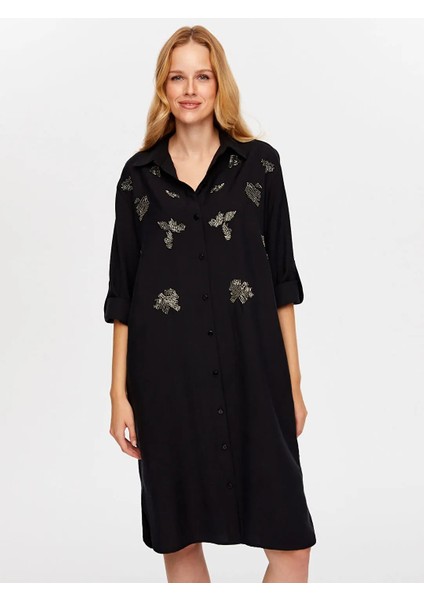 Boncuk Işi Nakışlı Uzun Kollu Kadın Gömlek Elbise UW26ELB014 fiyatları