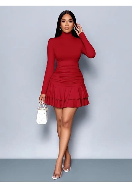 Kadın Uzun Kollu Balıkçı Yaka Mini Fırfırlı Sandy Elbise fırsatları