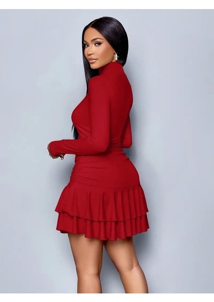 Kadın Uzun Kollu Balıkçı Yaka Mini Fırfırlı Sandy Elbise indirimleri