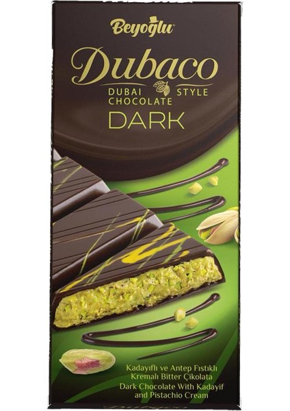 Beyoğlu Dubaco Dark Çıtır Kadayıflı ve Antep Fıstık Kremalı Bitter Çikolata 200 Gr.