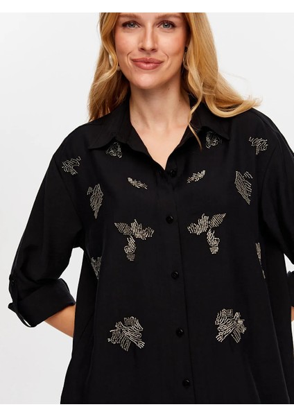 Boncuk Işi Nakışlı Uzun Kollu Kadın Gömlek Elbise UW26ELB014 fırsatları