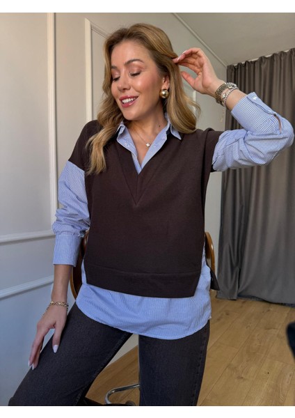 Kahve Selanik Yaka Süveter Detaylı Gömlek fırsatları