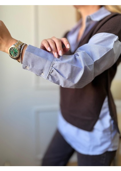 Kahve Selanik Yaka Süveter Detaylı Gömlek indirimleri