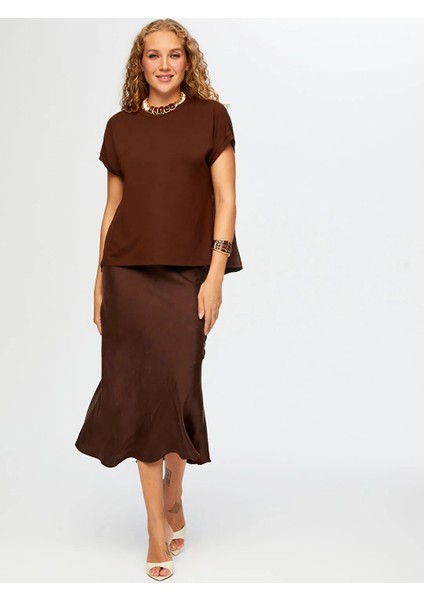 Arkası Liyoselli Dokuma Garnili Kadın T-Shirt UW26BLZ028