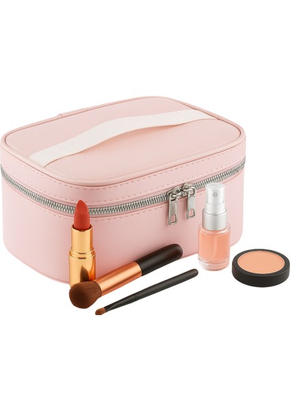 Captain Seyahat Makyaj Organizeri Çok Fonksiyonlu Kozmetik Çantası Suni Deri - 200 Açık Pembe