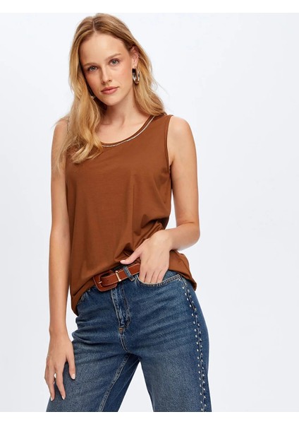 Yakası Şeritli Kadın Askılı Bluz W26ATL002