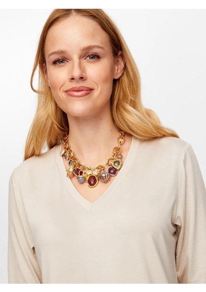 V Yaka Kadın Uzun Kol T-Shirt W26TSH003 modelleri