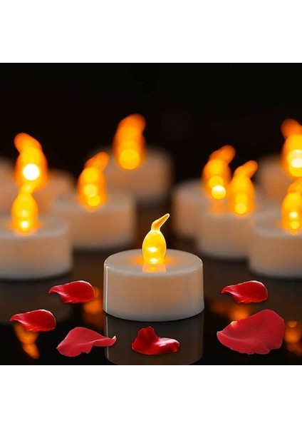 Tealight Işıklı Dumansız Sarı LED Pilli Mum 24 Adet Pil Dahil
