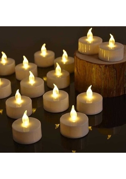 Tealight Işıklı Dumansız Sarı LED Pilli Mum 24 Adet Pil Dahil fırsatları