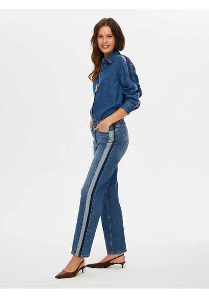 Kontrast Bant Detaylı Wide Leg Fıt Kadın Jean Pantolon W26JPN004 modelleri