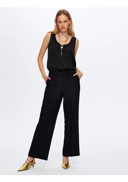 Beli Lastikli Kendinden Dokulu Wide Leg Fıt Kadın Pantolon UW26PNT018