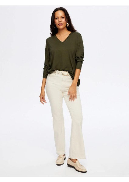 V Yaka Kadın Uzun Kol T-Shirt W26TSH003 fiyatları