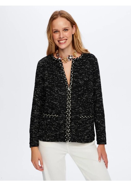 Saçaklı Şerit Detaylı Örme Melanjlı Kadın Ceket UW26CKT016 modelleri