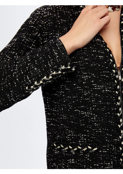 Saçaklı Şerit Detaylı Örme Melanjlı Kadın Ceket UW26CKT016 indirimleri