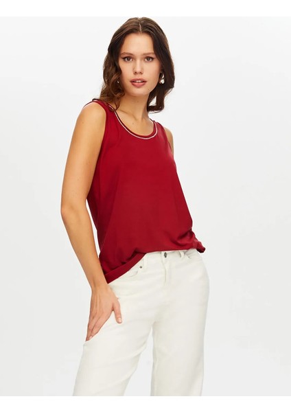 Yakası Şeritli Kadın Askılı Bluz W26ATL002