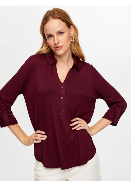 Polo Yaka Kadın Uzun Kollu T-Shirt BW26TSH004