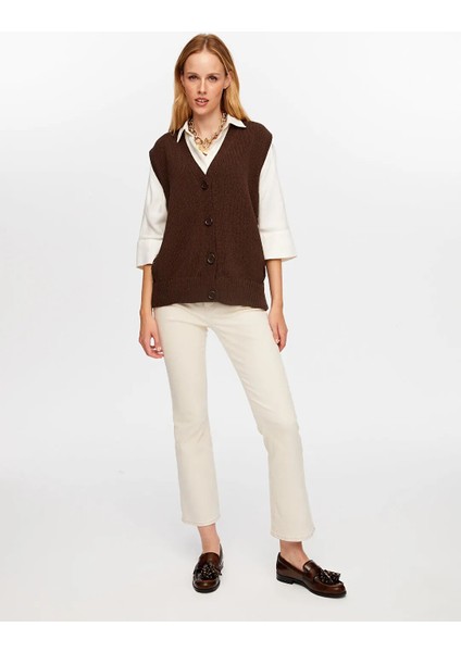 Yanları Kontrast Şerit Detaylı Pamuk Kadın Triko Yelek W26TRH012 fiyatları