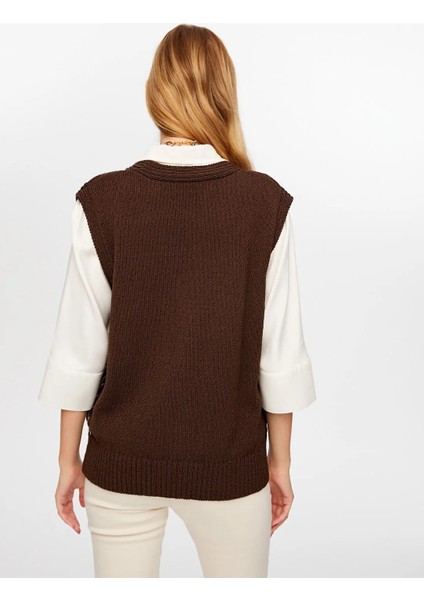 Yanları Kontrast Şerit Detaylı Pamuk Kadın Triko Yelek W26TRH012 fırsatları