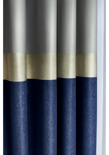 Pano Fon Perde, Elegans Seri Azra Desen Lacivert Gold Gri 1 / 3 Pileli ( Tek Kanat ) fiyatları