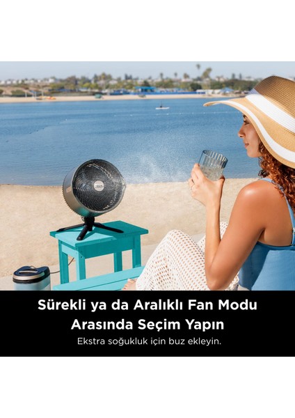Flexbreeze Promist Taşınabilir Buharlı Fan – Iç ve Dış Mekan Uyumlu, Siyah