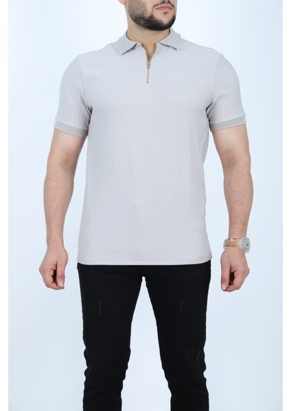 Polo Yakalı Fermuarlı Kısa Kollu Erkek Jakarlı Tişört fiyatları